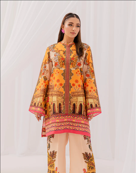 Vibrant Orange Print Festive Ensemble