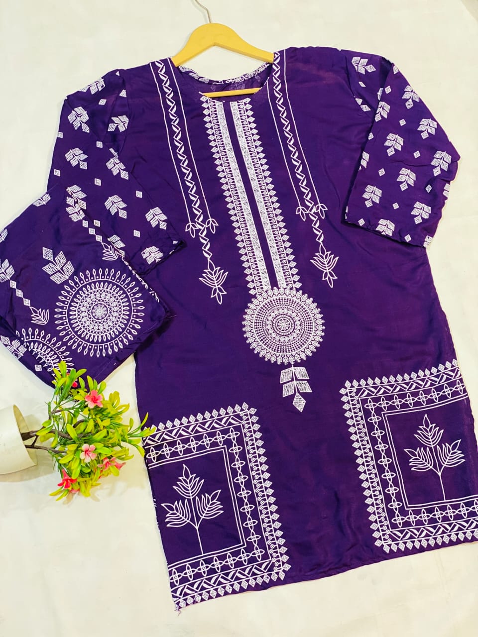 2 Pcs Women's Stitched Arabic Lawn Printed Suit with Free Home Delivery