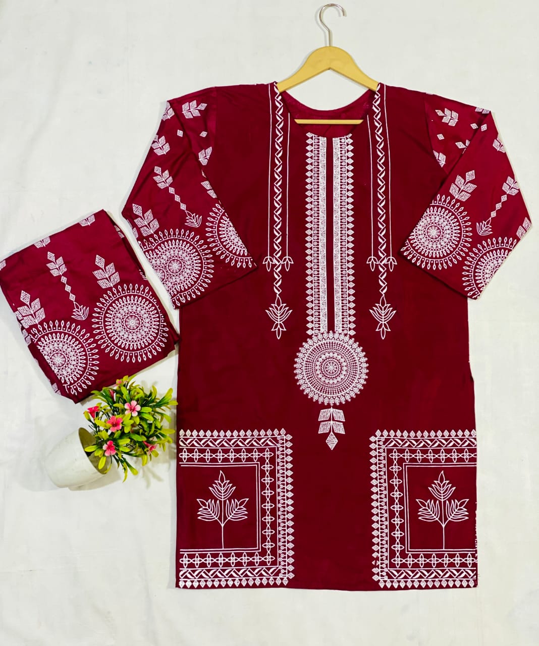 2 Pcs Women's Stitched Arabic Lawn Printed Suit with Free Home Delivery